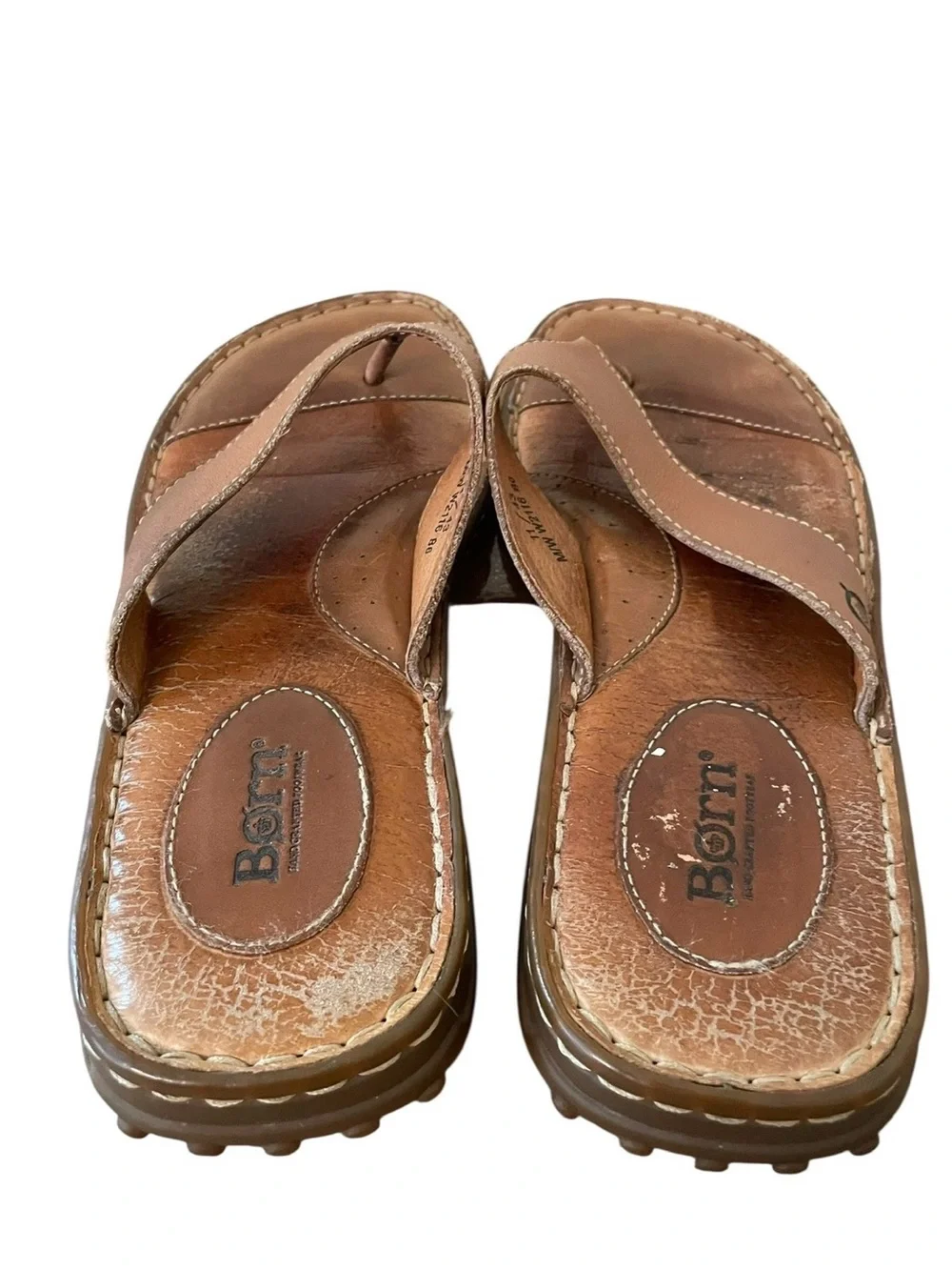 Born Vuarnet Brown Leather Thong Sandals Men’s 11 EU 43 Comfort Slide Flip Flops